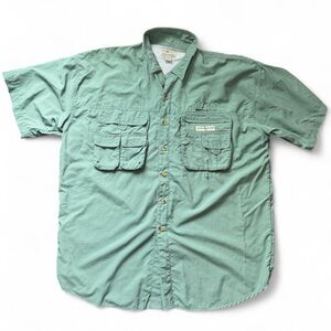 Hook & Tackle Mens XL Sage  Green Short Sleeve Button Up Vented Fishing Shirt